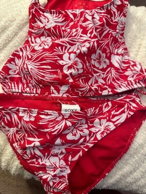 Roxy Red and White Floral High-Neck Bikini Set girls